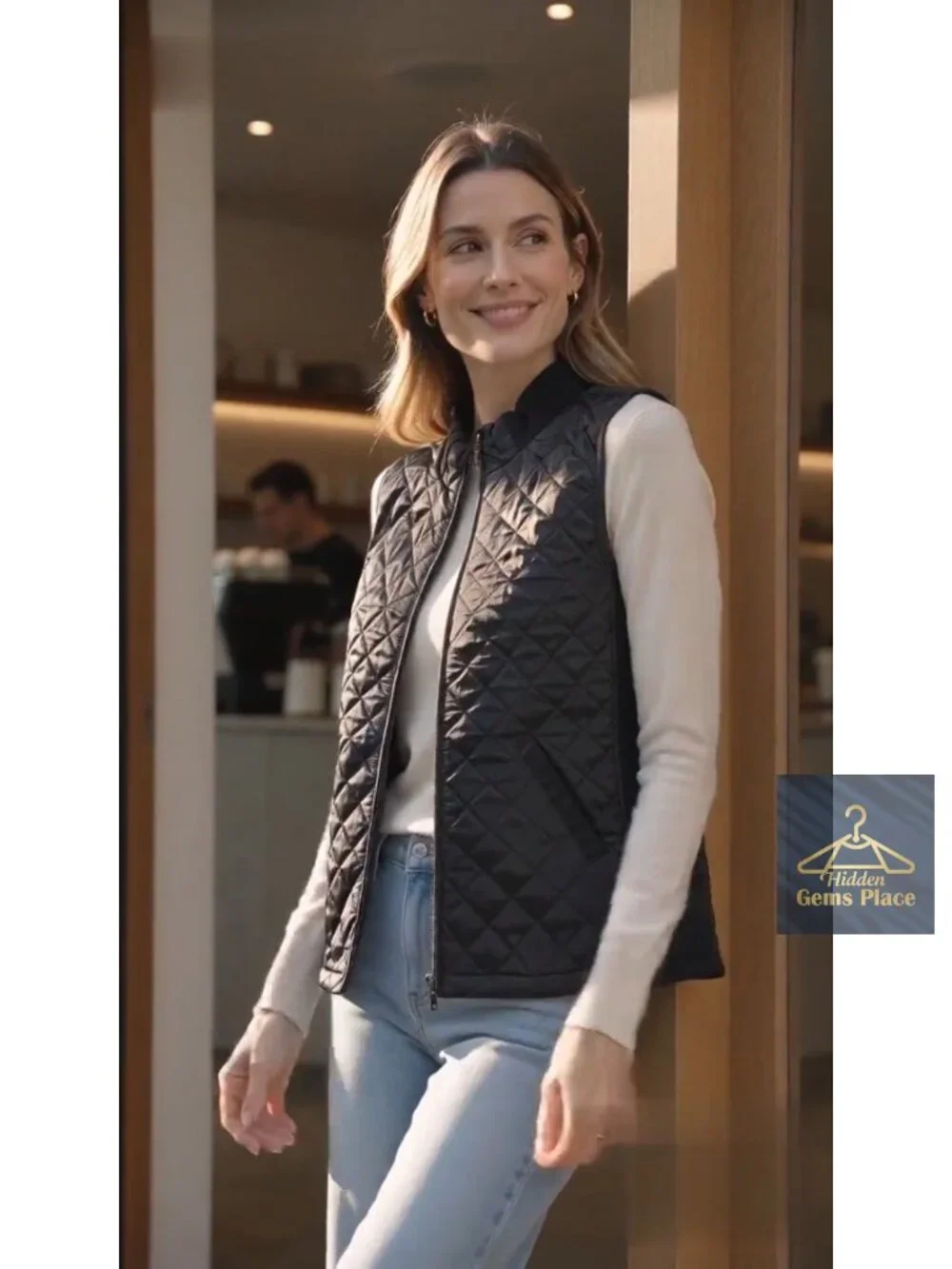 Quilted Sleeveless Vest Lightweight Zip Front Womens Outerwear